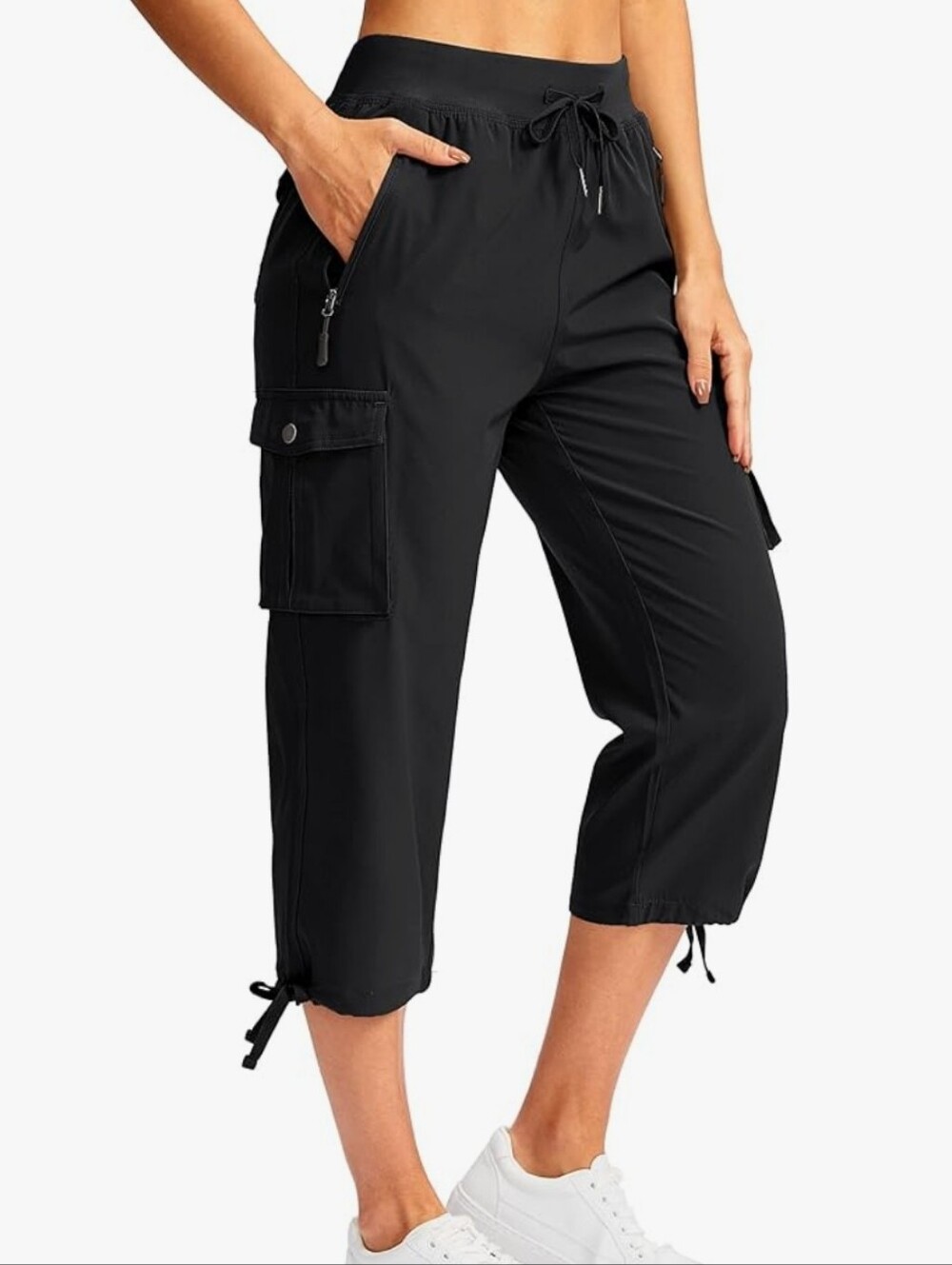 Soothfeel Women's Cargo Capris Pants Lightweight Quick Dry Sz L NWT Black